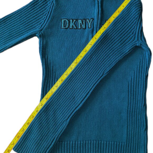 DKNY Jeans | Vintage Peacock Blue ¼ Zip Logo Mock Neck Sweater | M - Picture 6 of 9